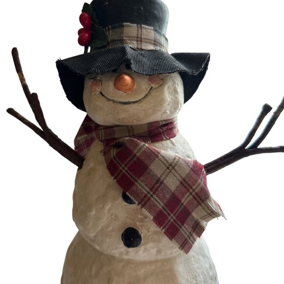 Handcrafted Midwest Of Cannon Falls Snowman Figurine With Hat & Plaid Scarf - Picture 2 of 5